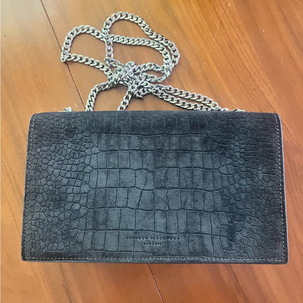 Brandon Blackwood Black Suede Standard Sophia Bag, Silver Hardware, Croc Effect - Picture 1 of 13